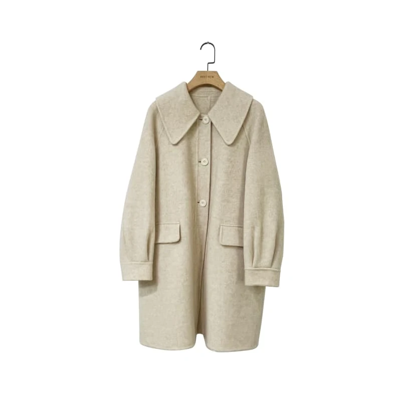 冬毛呢外套排扣大衣翻领轻奢设计师开衫1I878519X