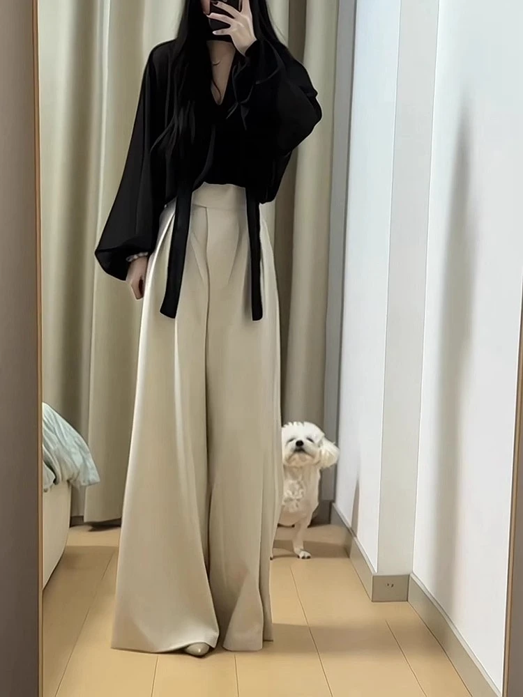 2025秋季新款法式设计感宽松气质V领衬衫小众炸街高级感显瘦套装