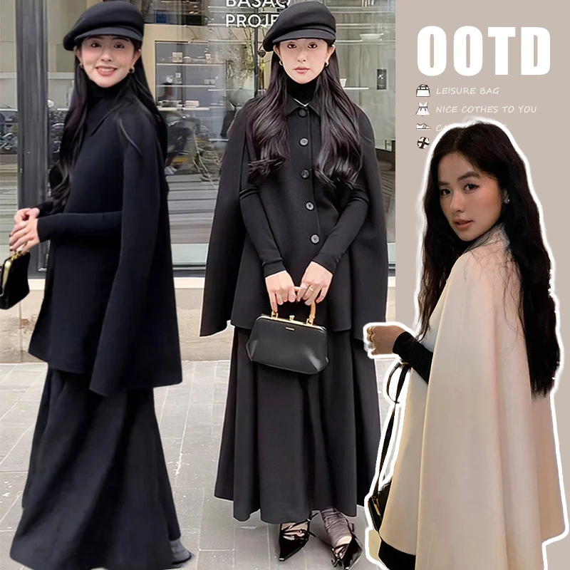 2025孕妇连衣裙洋气新款减龄外穿秋冬时尚气质孕妈妈毛呢外套斗篷