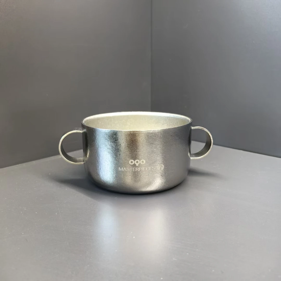 OQO/欧克欧纯钛复古双层真空防烫隔热健康双耳宝宝辅食碗钛餐具