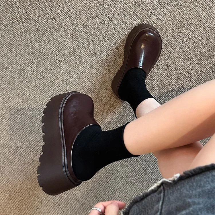 秋季2025新款秋冬松糕加绒厚底小个子懒人包头增高脚蹬拖鞋w3D