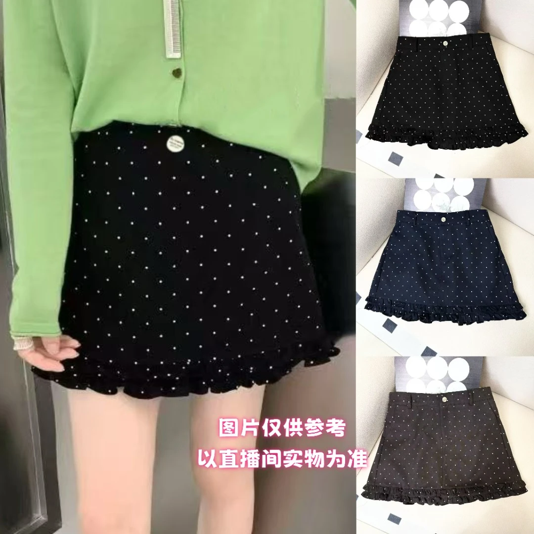 美*早秋点点木耳边拼接短裙防走光不规则设计感中高腰显瘦百搭