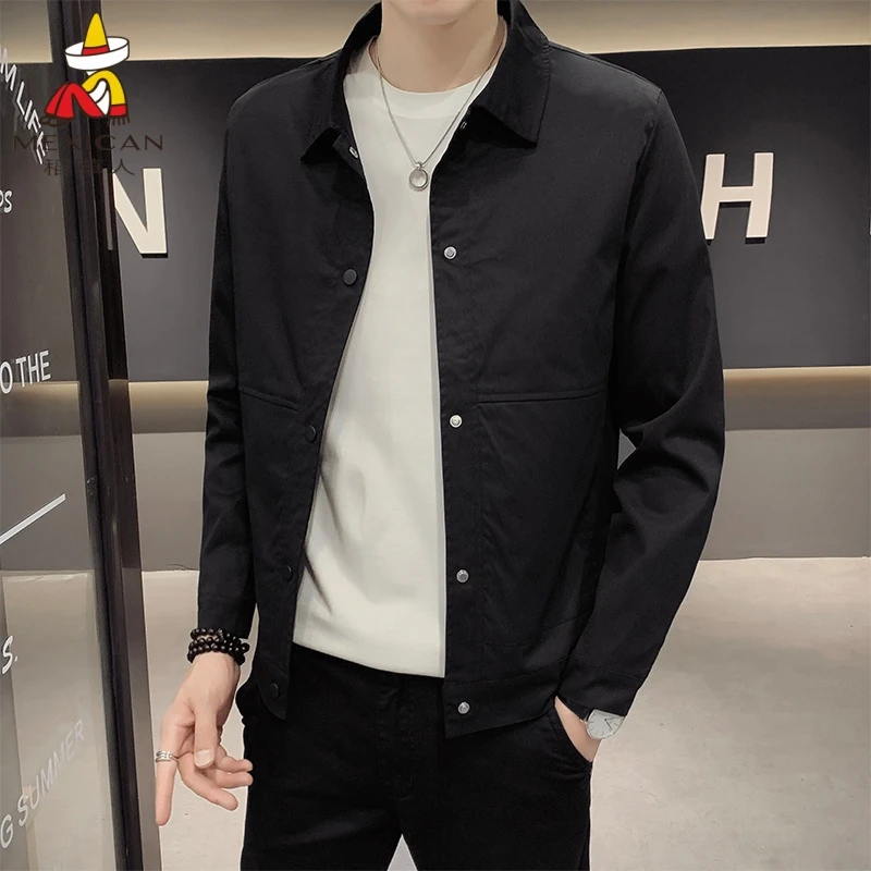 Mexican/稻草人翻领男士斜纹翻领夹克韩版时尚春季拉链收口袖夹克