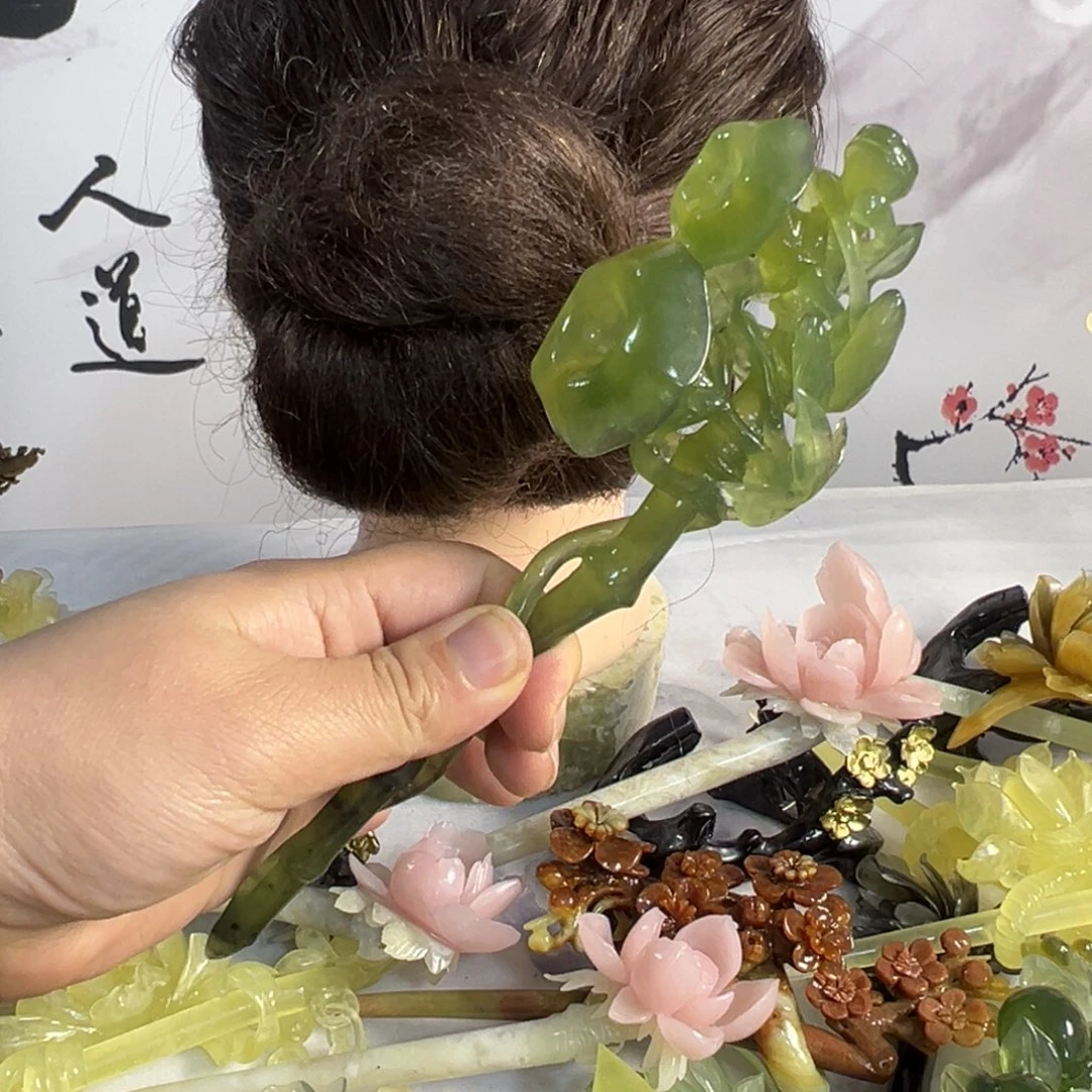 胖***的定制蛇纹石玉毛货发饰