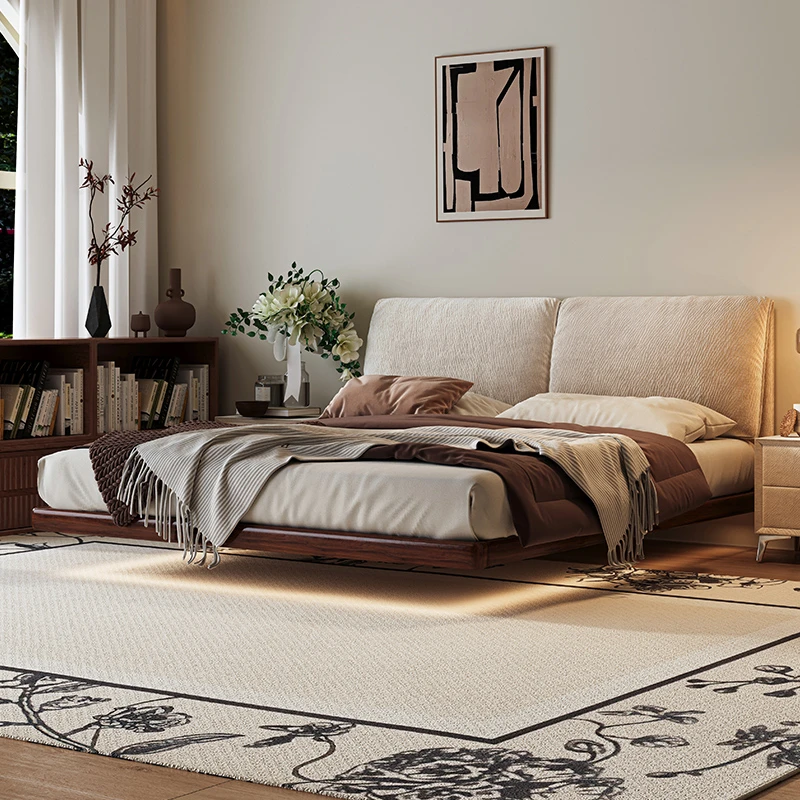 小象耳朵悬浮床床雪尼尔布艺床主卧轻奢复中古风实木软包床双人床