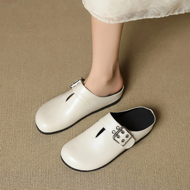 包头半拖鞋女夏季真皮外穿平时内增高勃肯鞋时尚百搭懒人穆勒凉拖