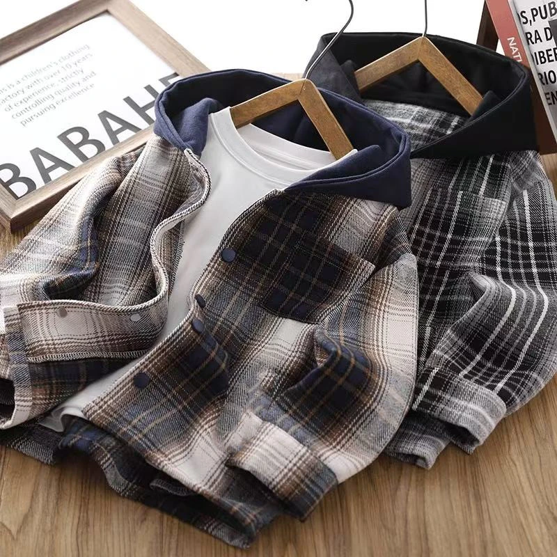 男童连帽外套春季2025新款中大儿童格子卫衣男孩休闲春装上衣帅气