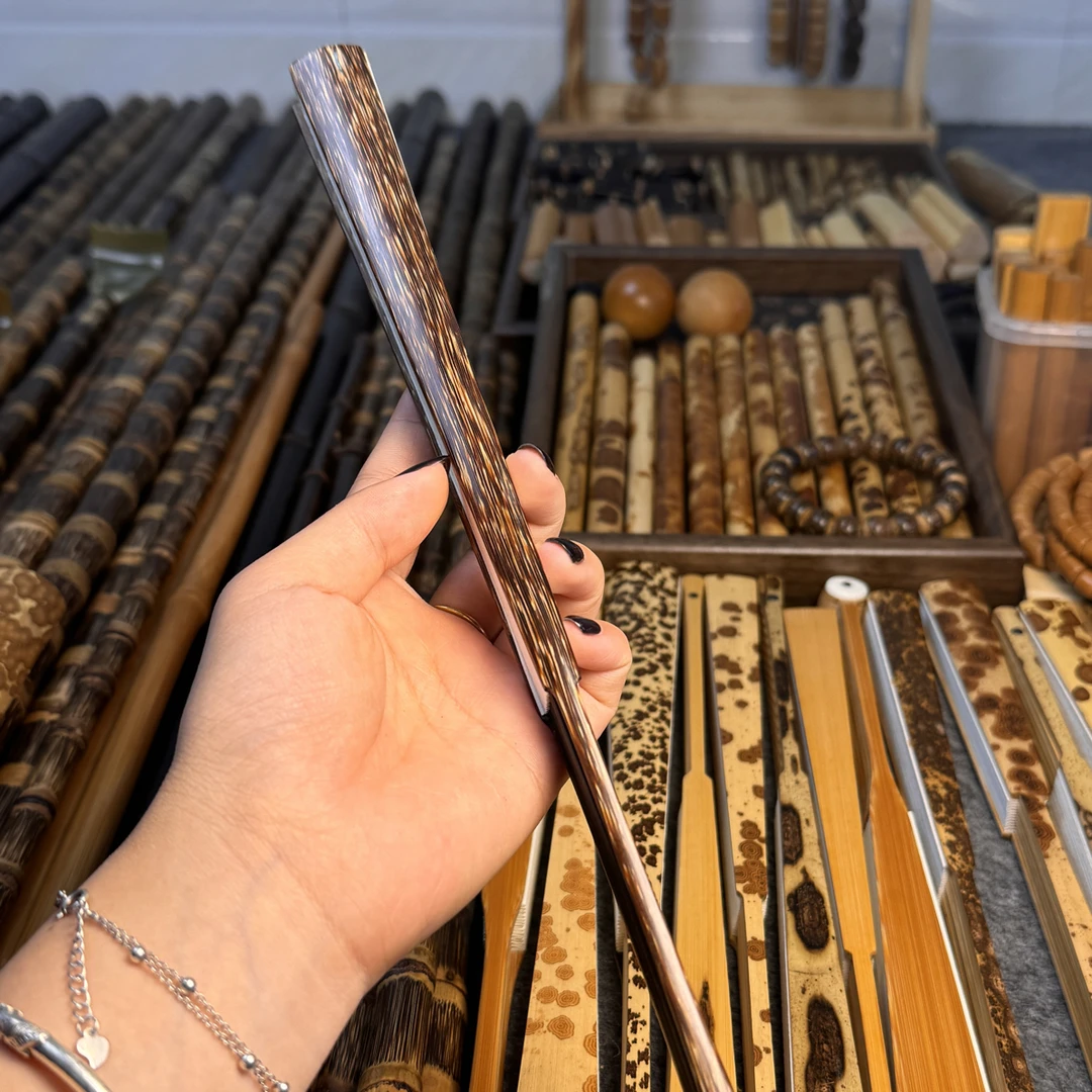 芝麻棕95寸16方2.0排口文玩精美手工折扇乌木小骨