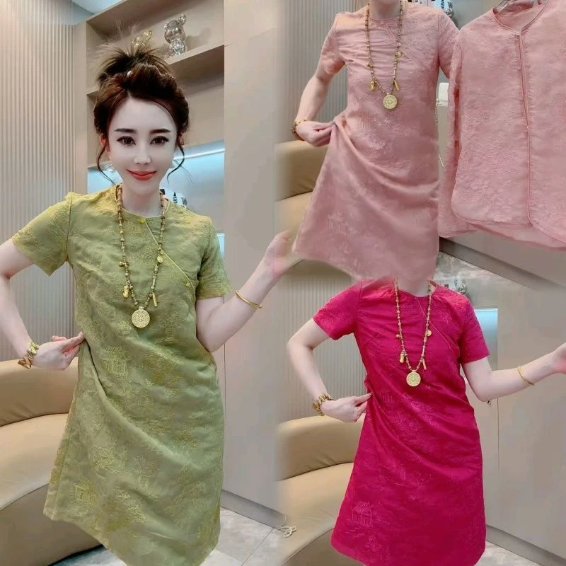 80701夏季新款 时尚百搭显瘦 重工浮雕提花连衣裙 私人订制花裙子