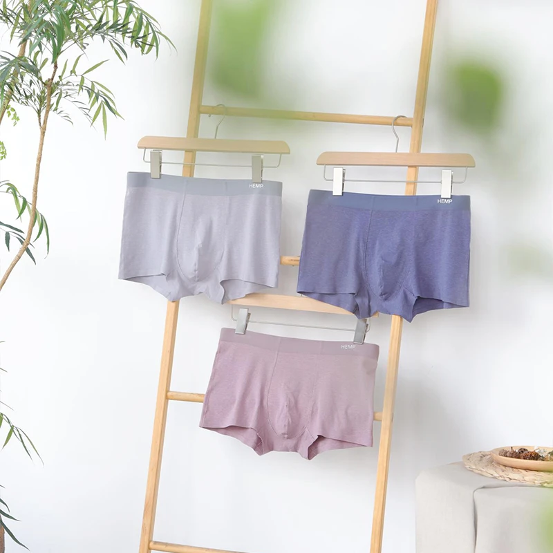 汉麻莫代尔新款舒适男士短裤礼盒装三条透气纯色休闲2024601