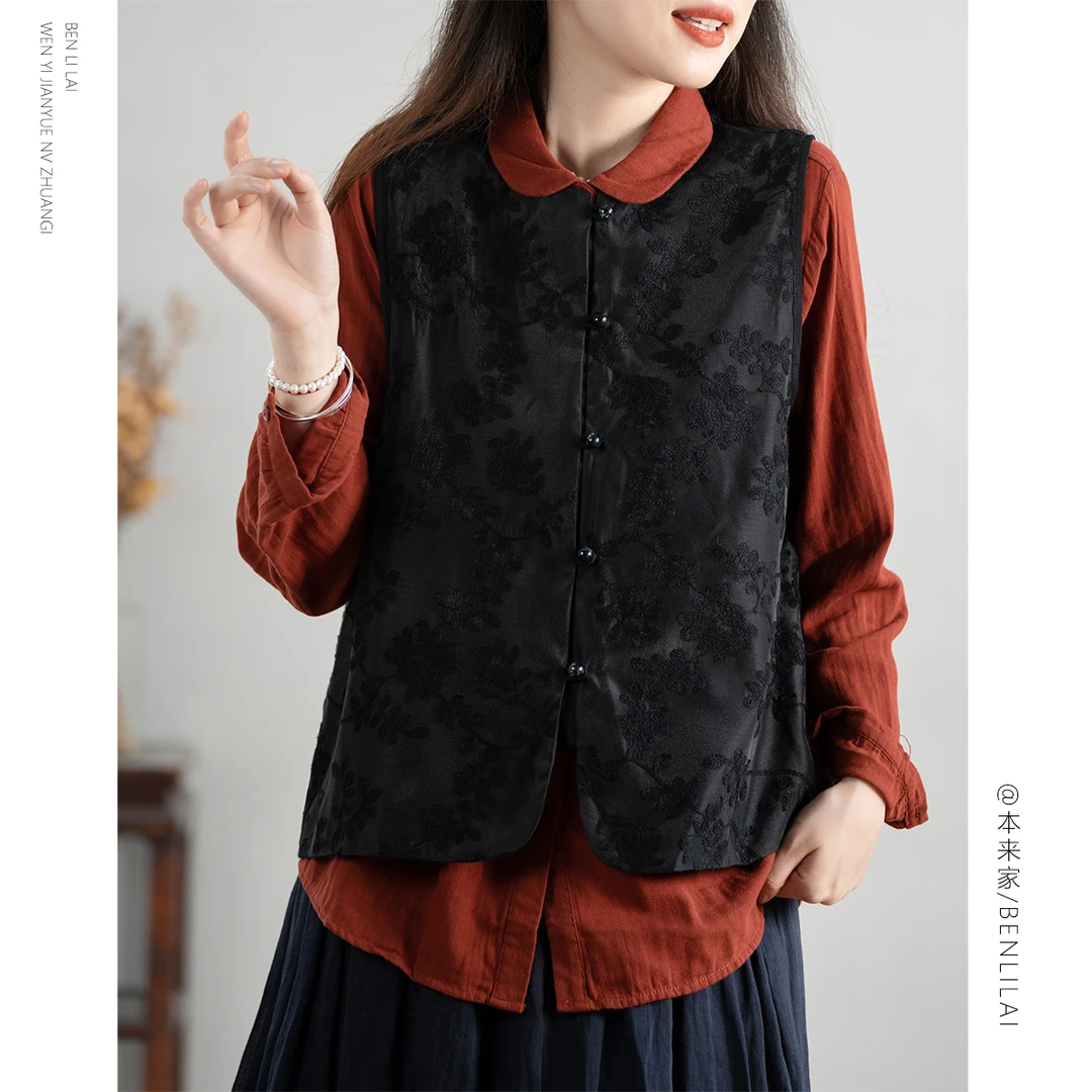 【本利来】文艺复古绣花马甲女秋季新款显瘦气质上衣3877