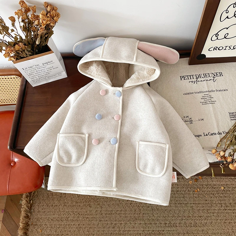 橘止皮【现货】儿童加绒外套冬季宝宝呢子连帽大衣QW241258