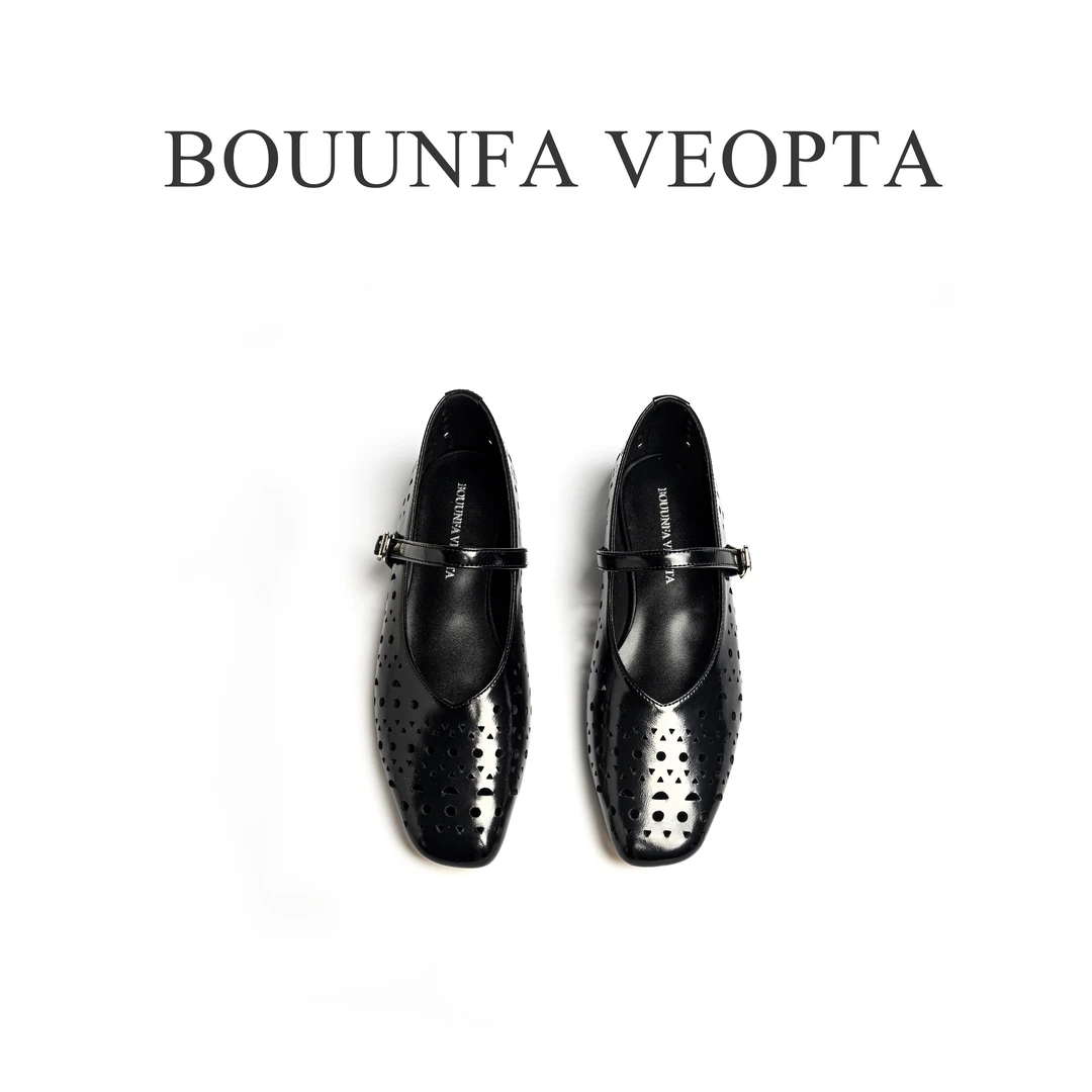 BOUUNFA VEOPTA【芯片】新款镂空玛丽珍真皮时尚气质百搭一字带单鞋