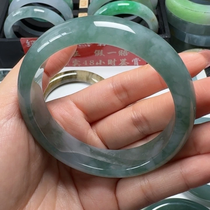 翡翠手镯未镶嵌8号57.5正圈有棉缅甸天然A货