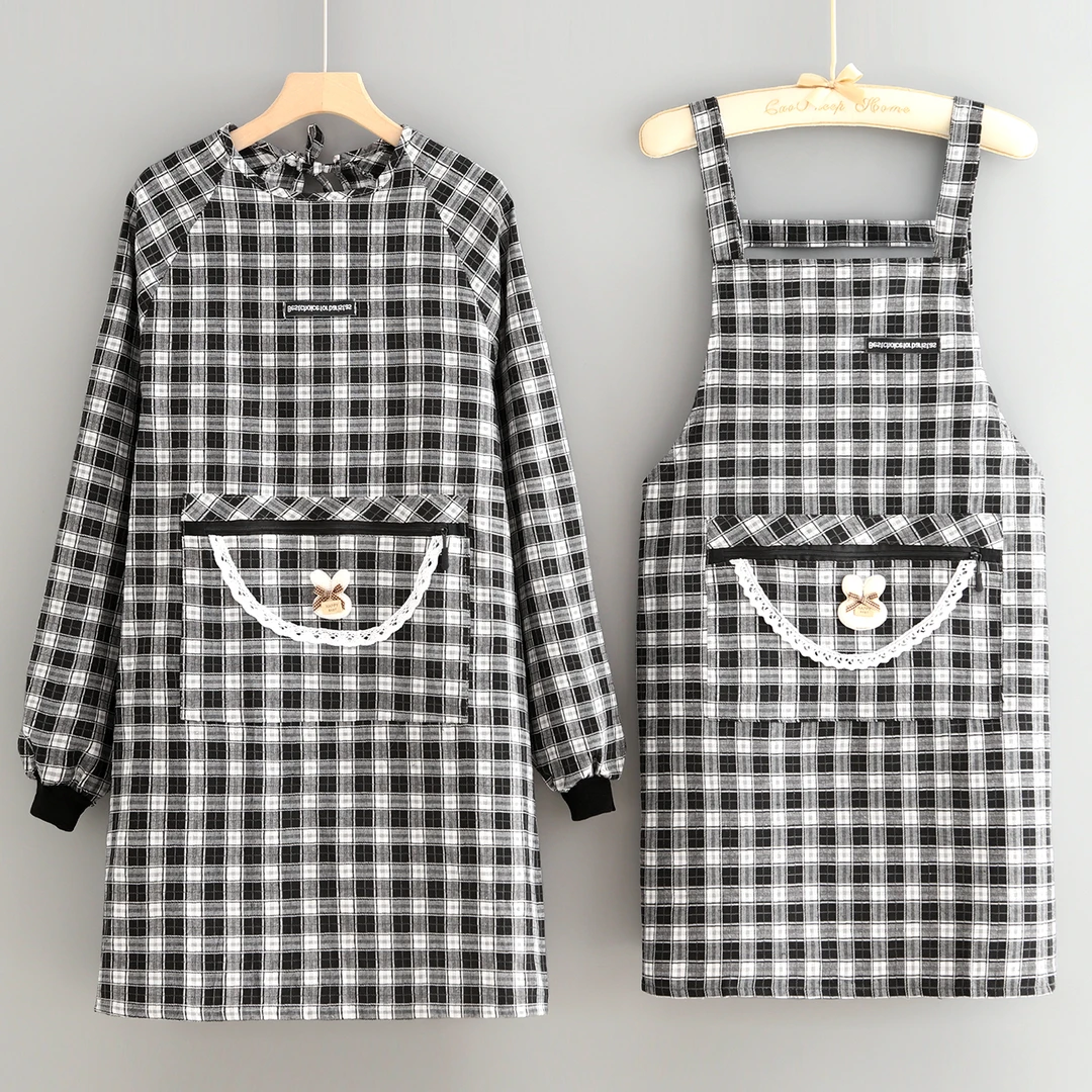 2025新款棉布长袖围裙女家用厨房外穿透气工作服成人防污餐饮罩衣