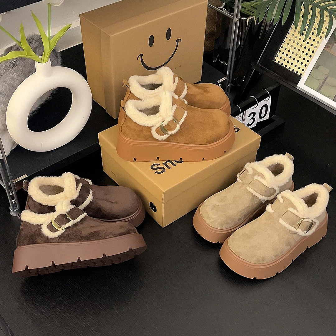 【5CM百搭款】厚底勃肯鞋加绒保暖一脚蹬雪地靴毛毛鞋秋冬棉鞋平底