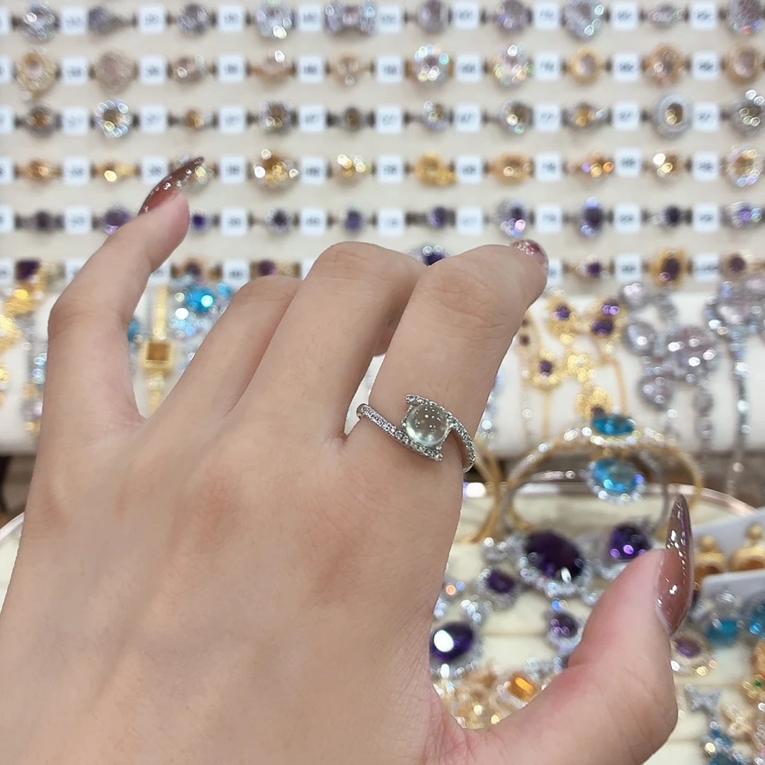 蛇纹石玉银S925镶嵌戒指