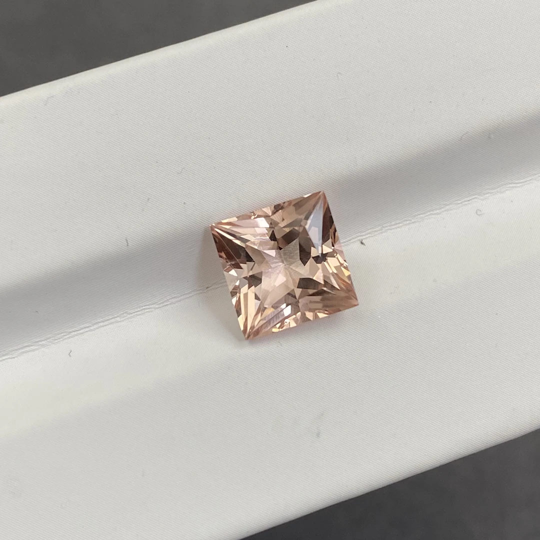 E53-FL-3.25ct公主方形樱花粉色摩根石