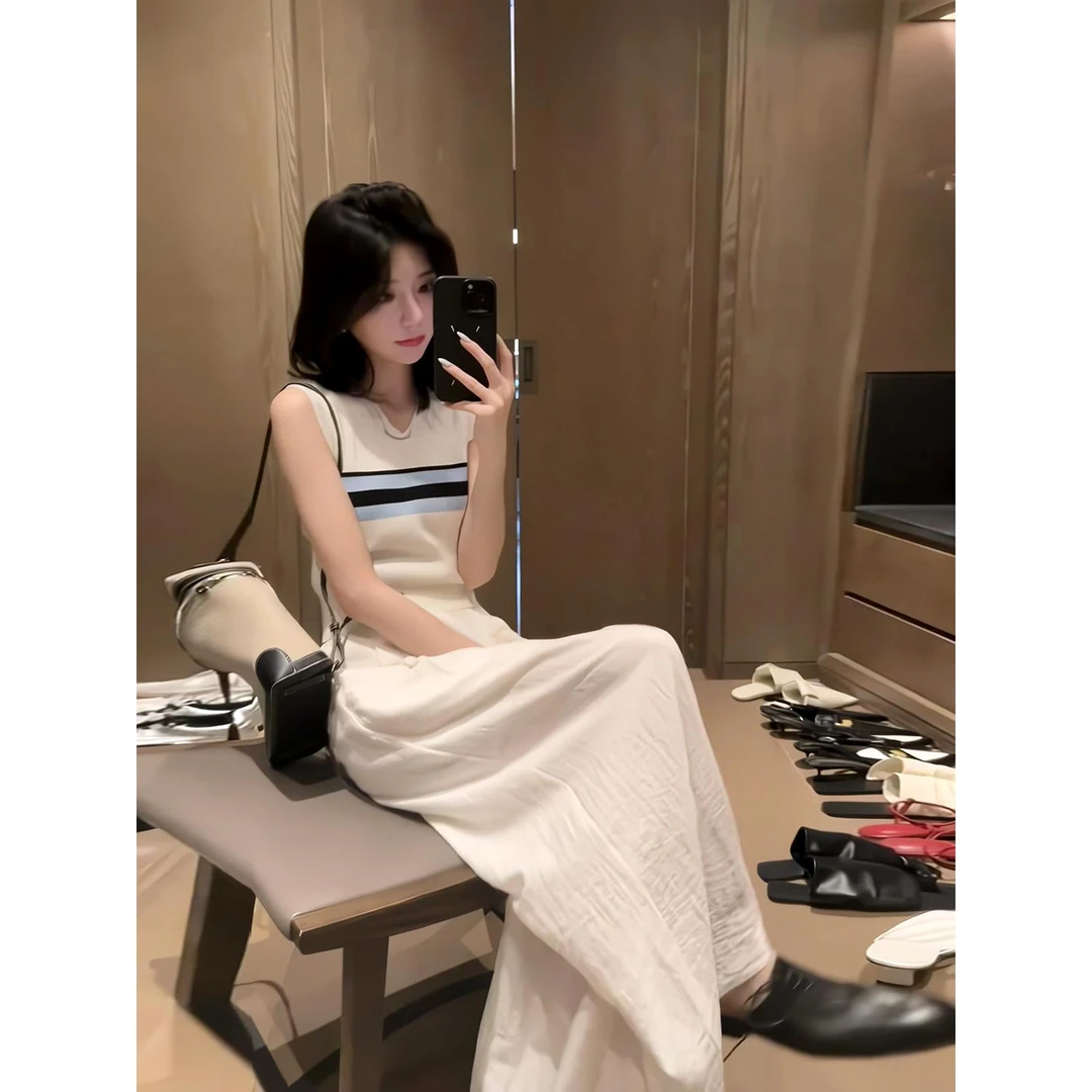 VOCKOO官方小香风撞色横条短款无袖背心上衣女夏季高腰垂感休闲阔