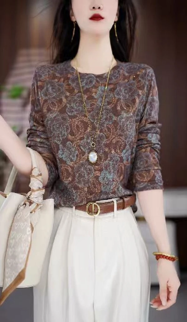 Y238新款时尚百搭气质宽松减龄长袖上衣-悠悠