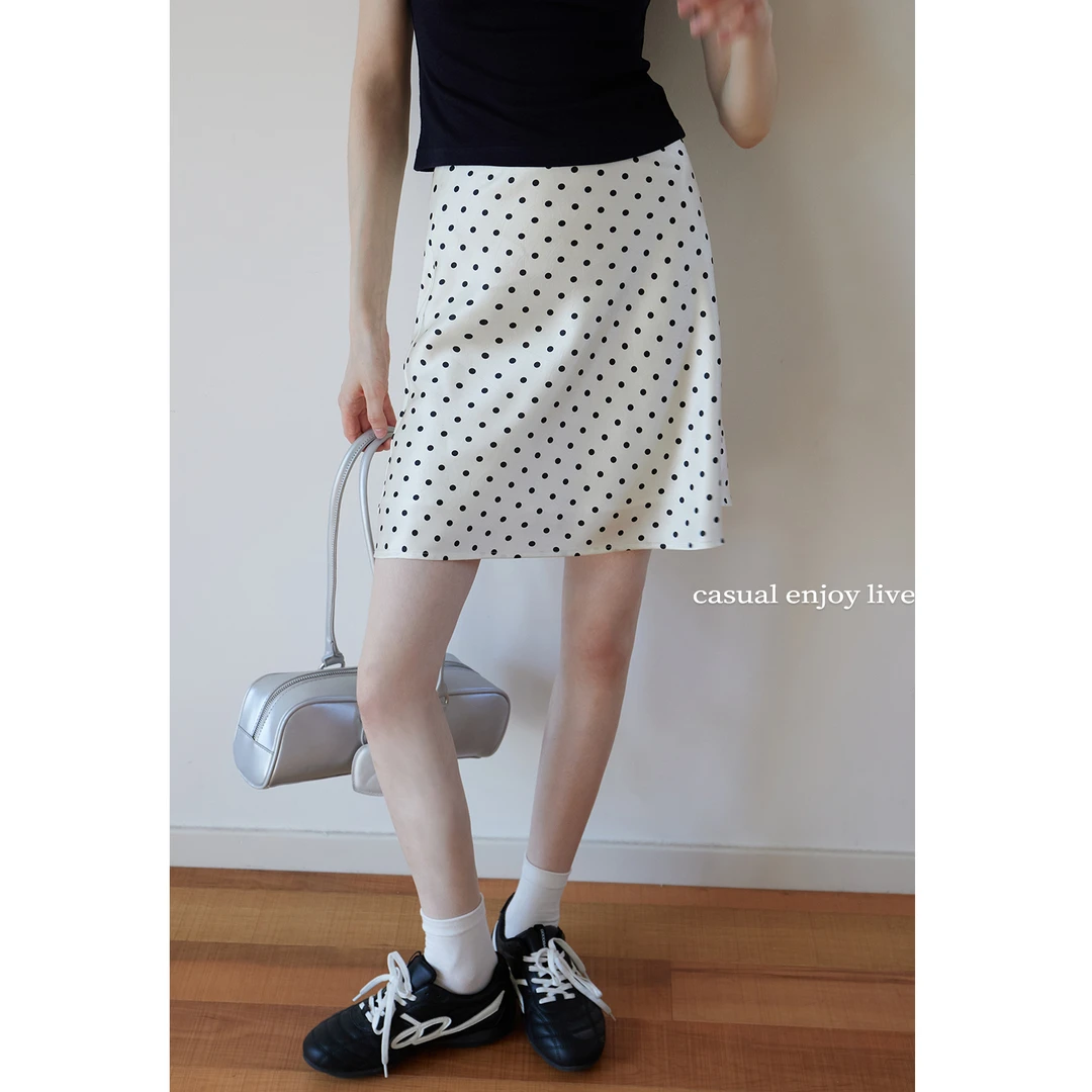 EGGKA 夏复古百搭高腰波点半身裙女夏气质显瘦a字短裙E25B3704AF
