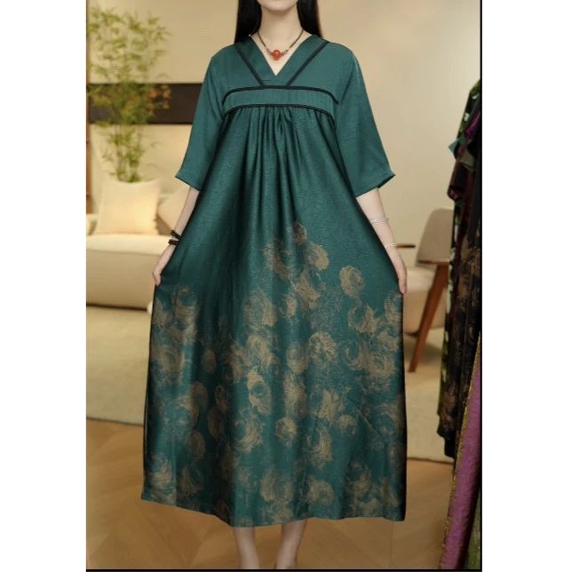 11504新款夏季气质优雅高端长款显瘦连衣裙QZ