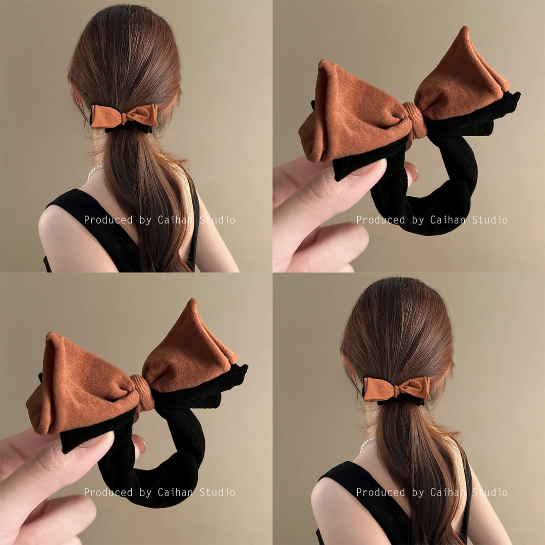 生酪雾色~韩系撞色蝴蝶结发圈女时尚百搭复古撞色ins 风发绳发饰