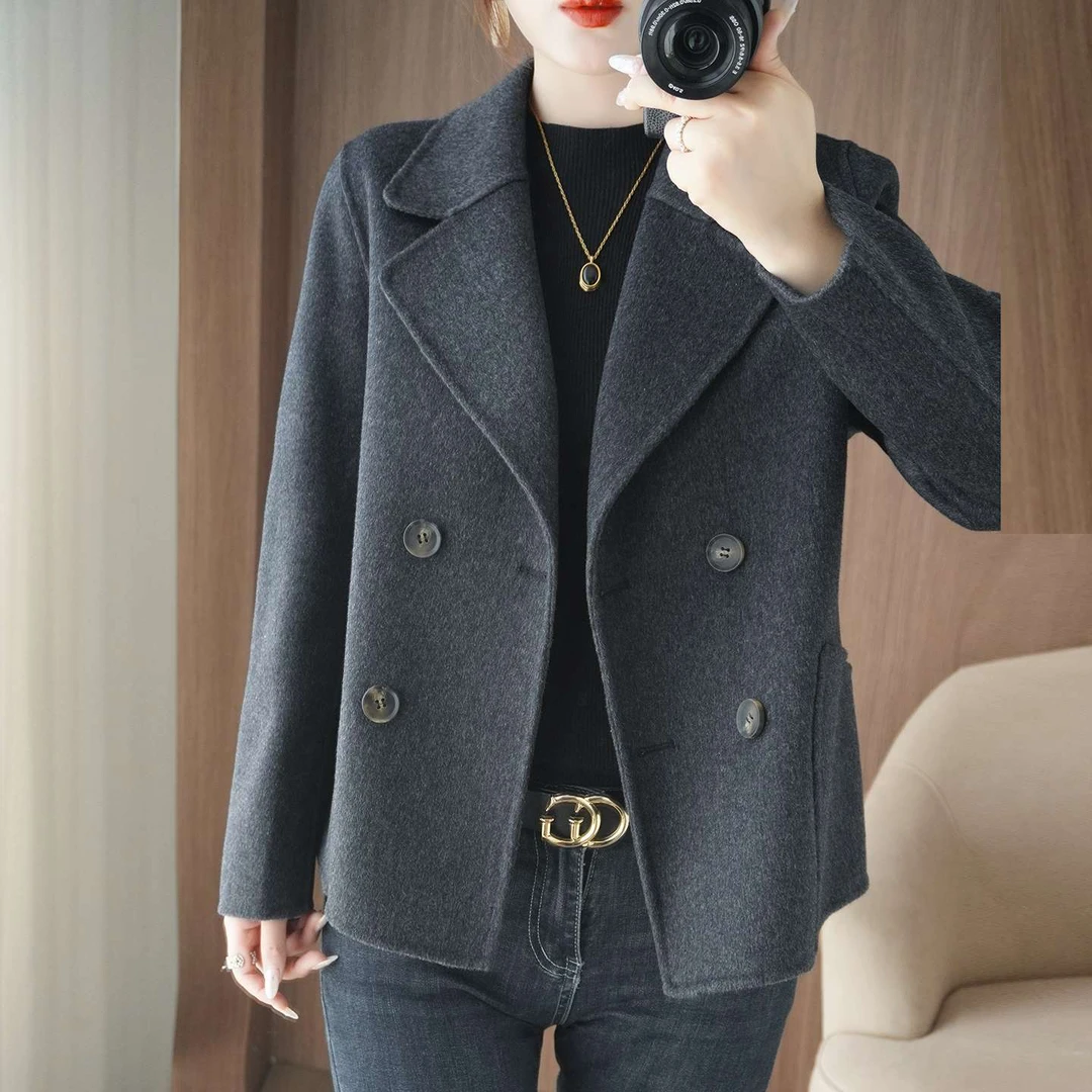 2025秋冬新款时尚百搭双面羊绒大衣女短款小个子高端气质毛呢外套