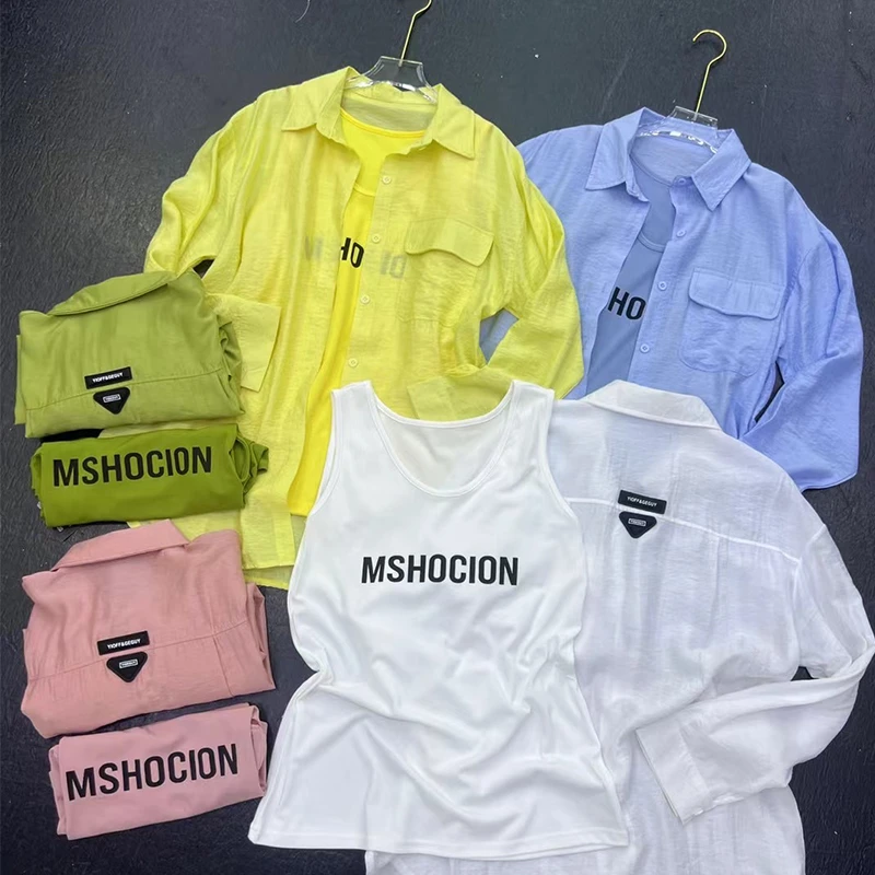 POLO领长袖薄款纱网防晒夏季衬衫印花夏款两件套