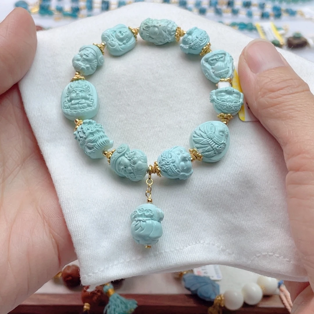 》***《绿松石银S925镶嵌手串