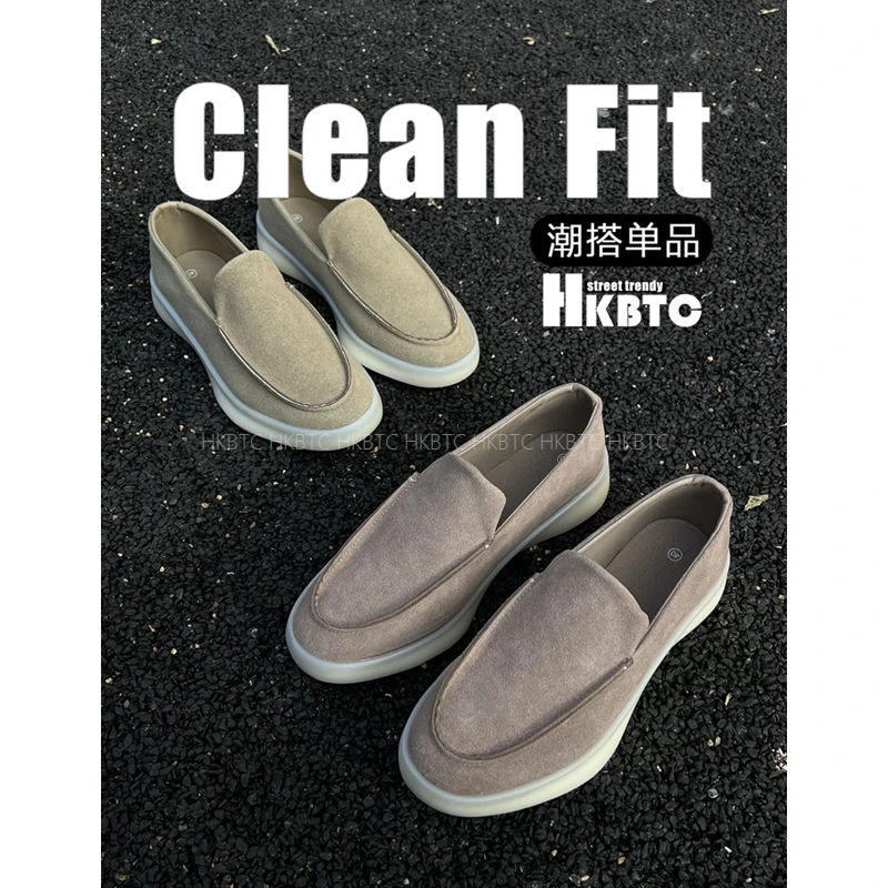 HKBTC秋季新款 男休闲乐福鞋老钱风软底高街一脚蹬日常翻毛懒人鞋