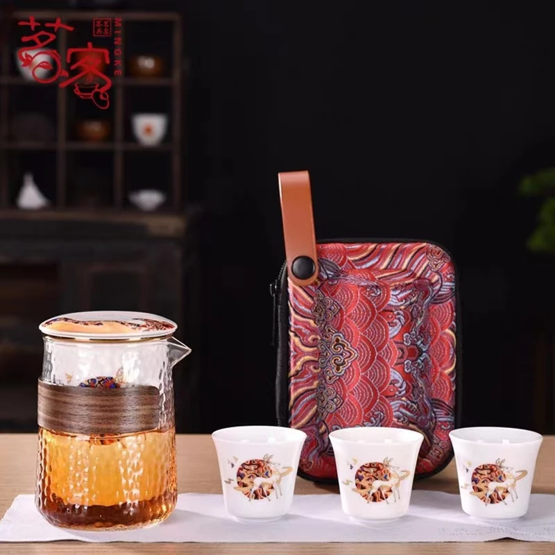 乐瓷陶瓷快客一壶三杯便携式功夫茶具小套户外旅行茶具套装032