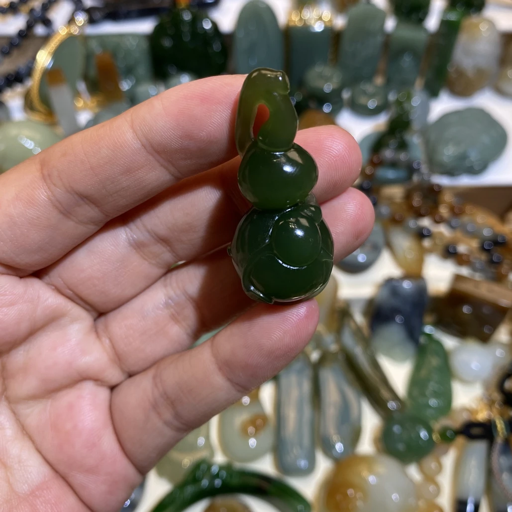 和田玉碧玉老料葫芦福禄