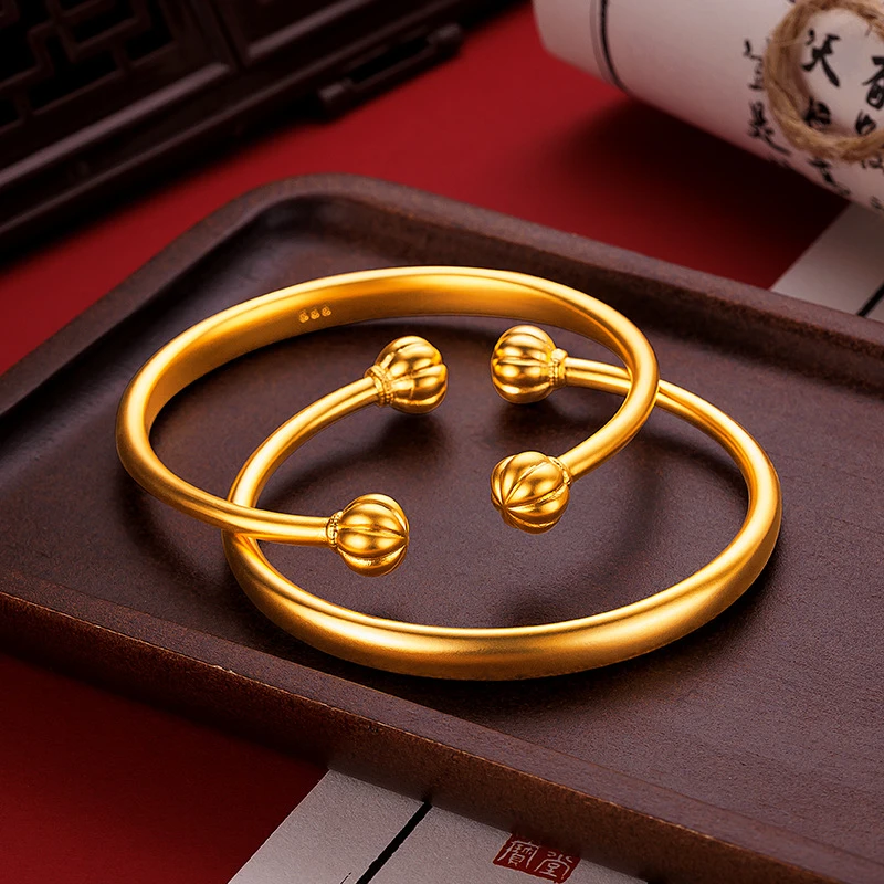 铜合金手镯 新中式国潮精品南瓜珠开口手镯 传承古法对珠女手镯