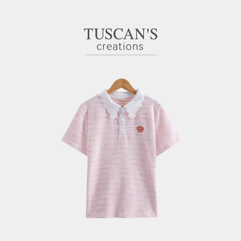 TUSCAN'S CREATIONS小香风新款POLO领薄款时尚休闲短袖T恤