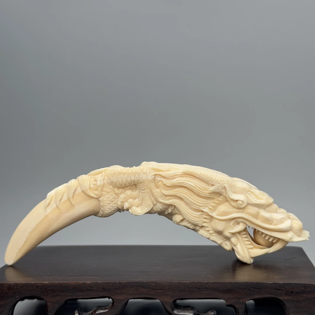 DEZHI/德志130*30*27mm67.8g盘龙牙尖把件猛犸牙Y596默认绑手把绳