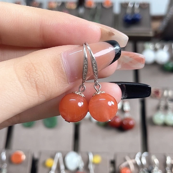 南红玛瑙银S925镶嵌耳饰11左右