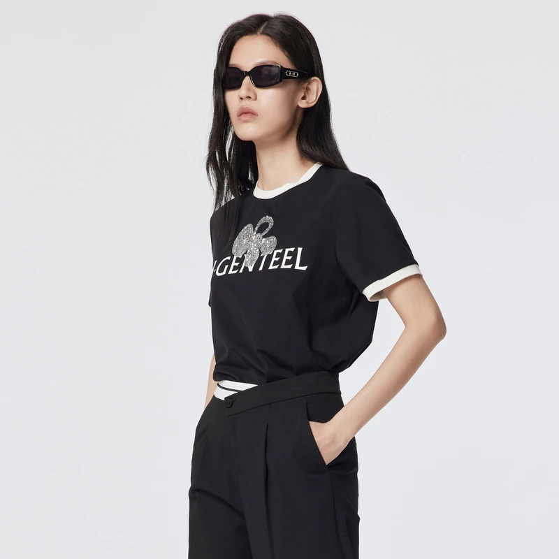 H.GENTEEL荷高2023年新款夏装女撞色拼接时髦感T恤GUD22620579