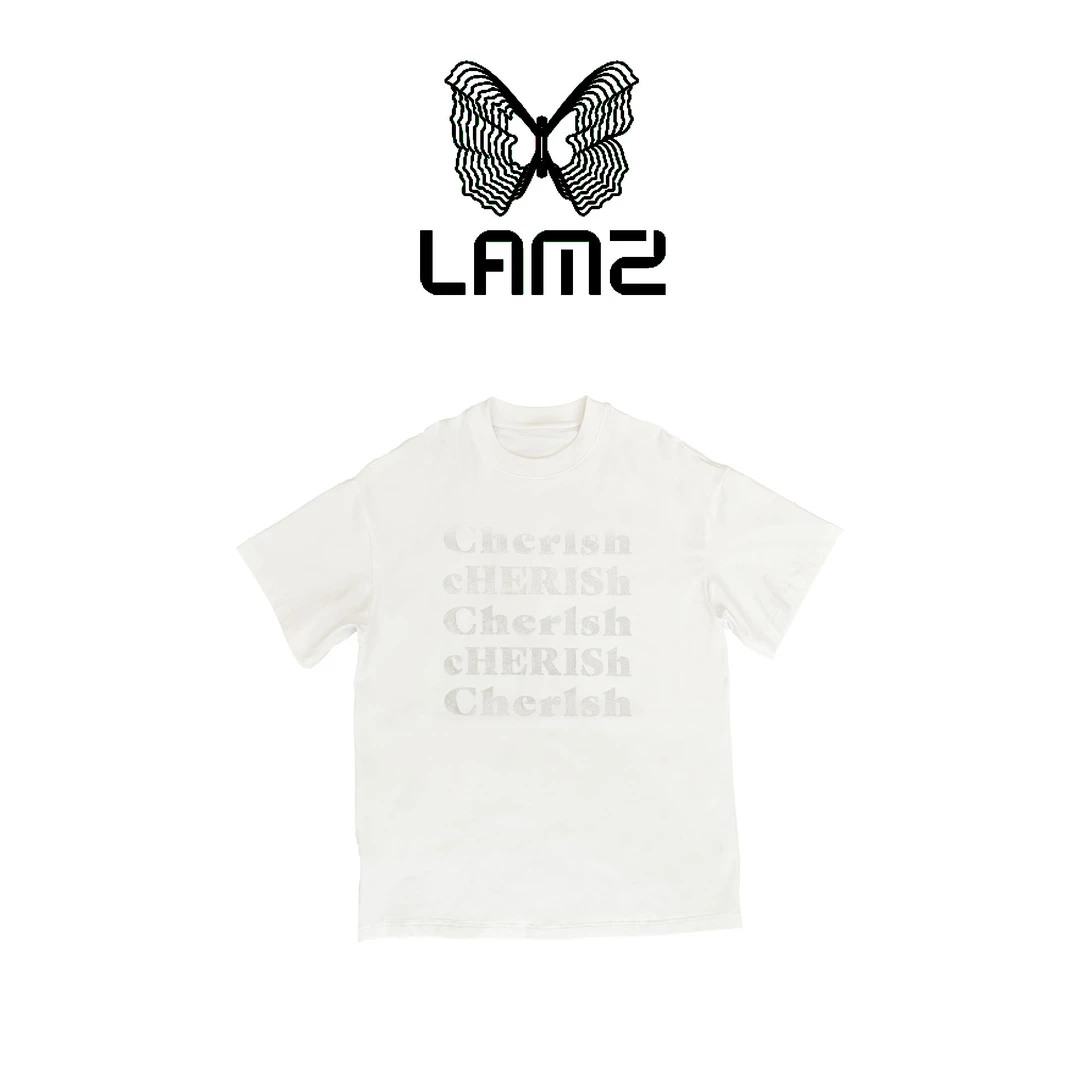 lamz 简约白色“Cherish”字母印花设计感宽松休闲上衣 Lamz03DX070