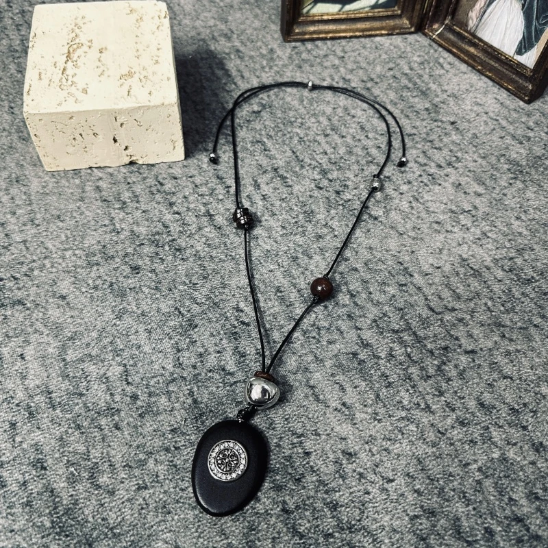 非金属涤纶项链 2025复古女民族风黑色毛衣项链-051