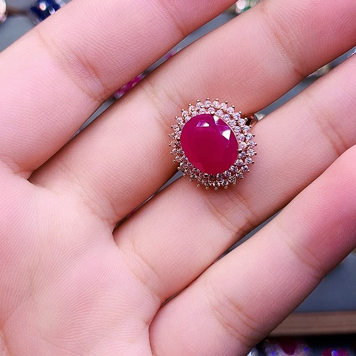 红宝石戒指银S925镶嵌