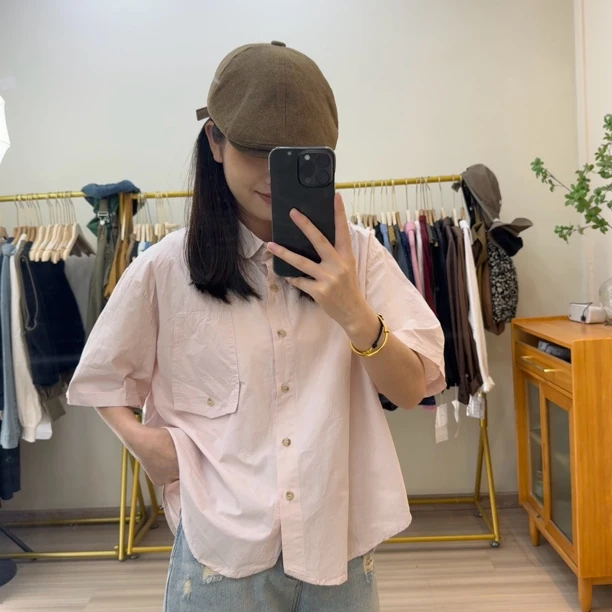 夏季宽松显瘦百搭小口袋衬衫