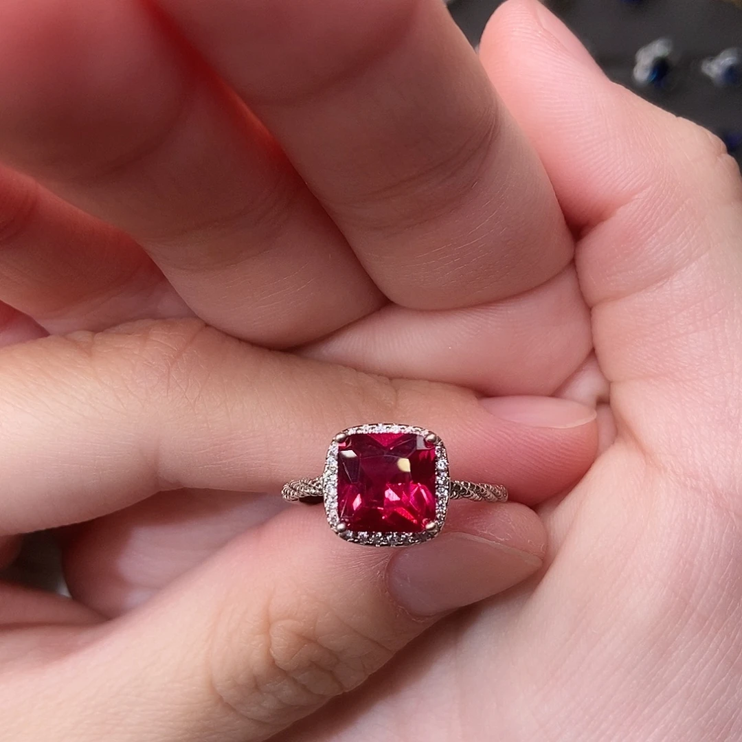 戒指红宝石银S925镶嵌
