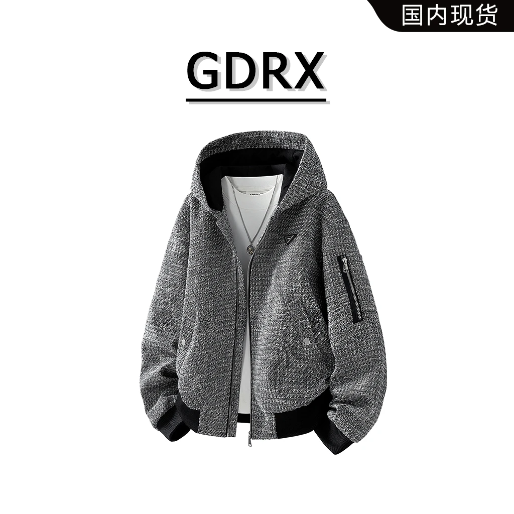 GDRX小香风星空纹连帽夹克男士秋季新款潮流时尚休闲长袖百搭外套