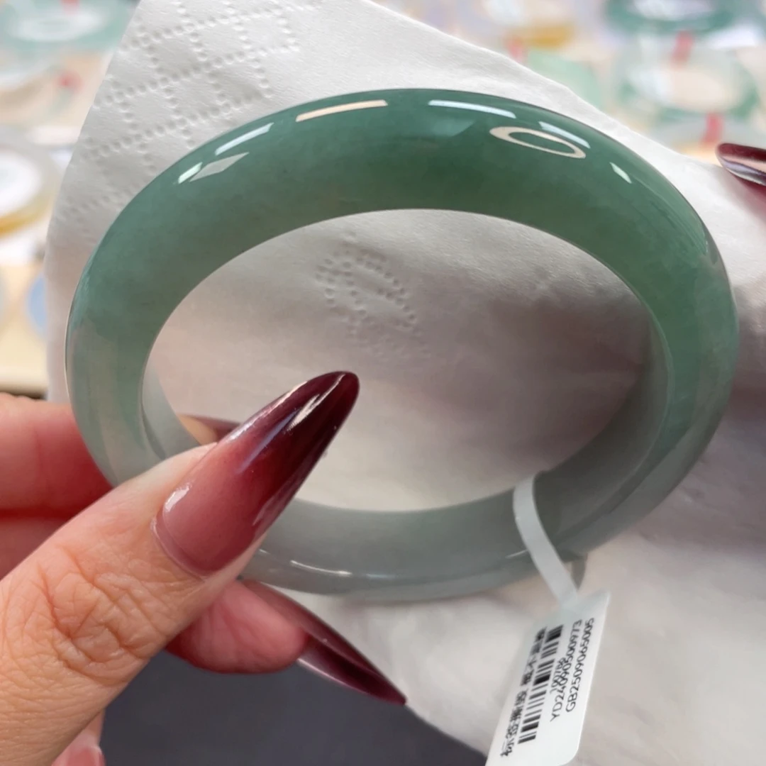 未镶嵌手镯翡翠45号58.5糯冰胶半山水湖水绿高贵显白