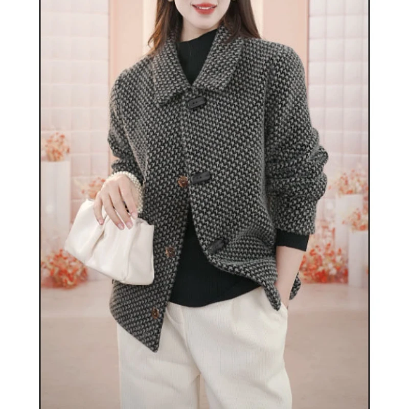 【高端】2025新款时尚宽松显瘦高端外套女秋冬【黑米灰】小香风