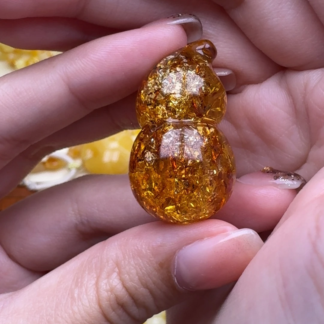 琥珀未镶嵌裸石11号清货漏花珀葫芦