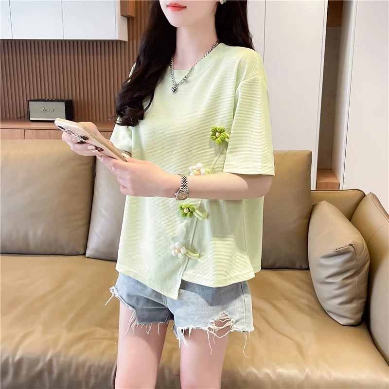 不规则立体花朵短袖t恤女夏季韩版宽松设计感小众小个子上衣服潮