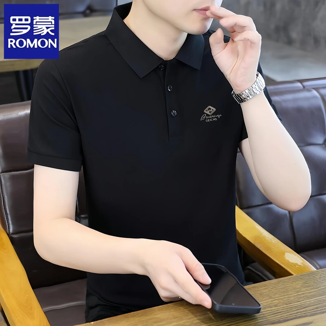 Romon/罗蒙男士冰丝短袖翻领polo衫夏季新款休闲半袖商务百搭t恤