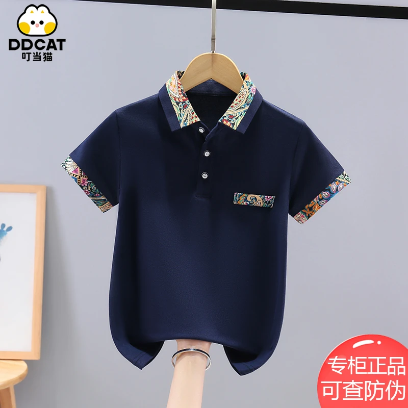 叮当猫男童短袖T恤夏装中大童夏季男孩POLO衫痞帅个性潮牌儿童装